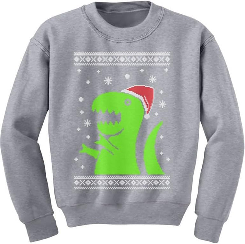 Big Green Trex Santa Ugly Christmas Sweater - Funny Youth Kids Sweatshirt