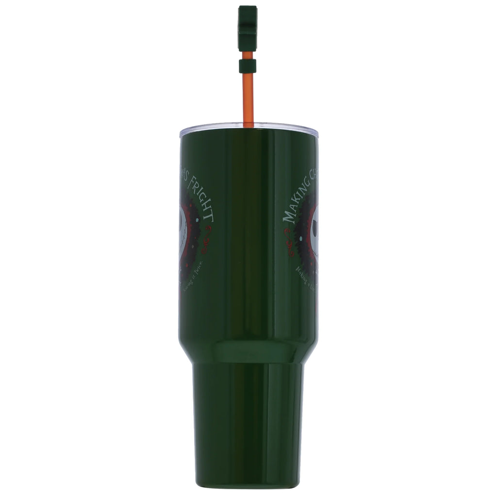 Nightmare before Christmas Holiday Fright Wreath Tumbler with Handle, Straw Cover Cap, Lid and Straw, Stainless Steel, 40 Oz