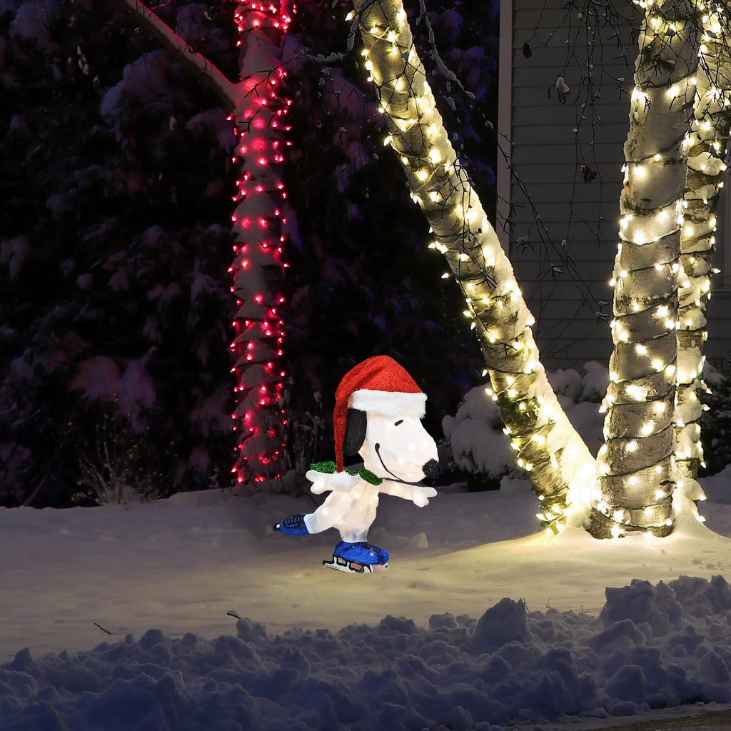 24IN PEANUTS LED 3D PRELIT YARD DÉCOR SKATING SNOOPY, White