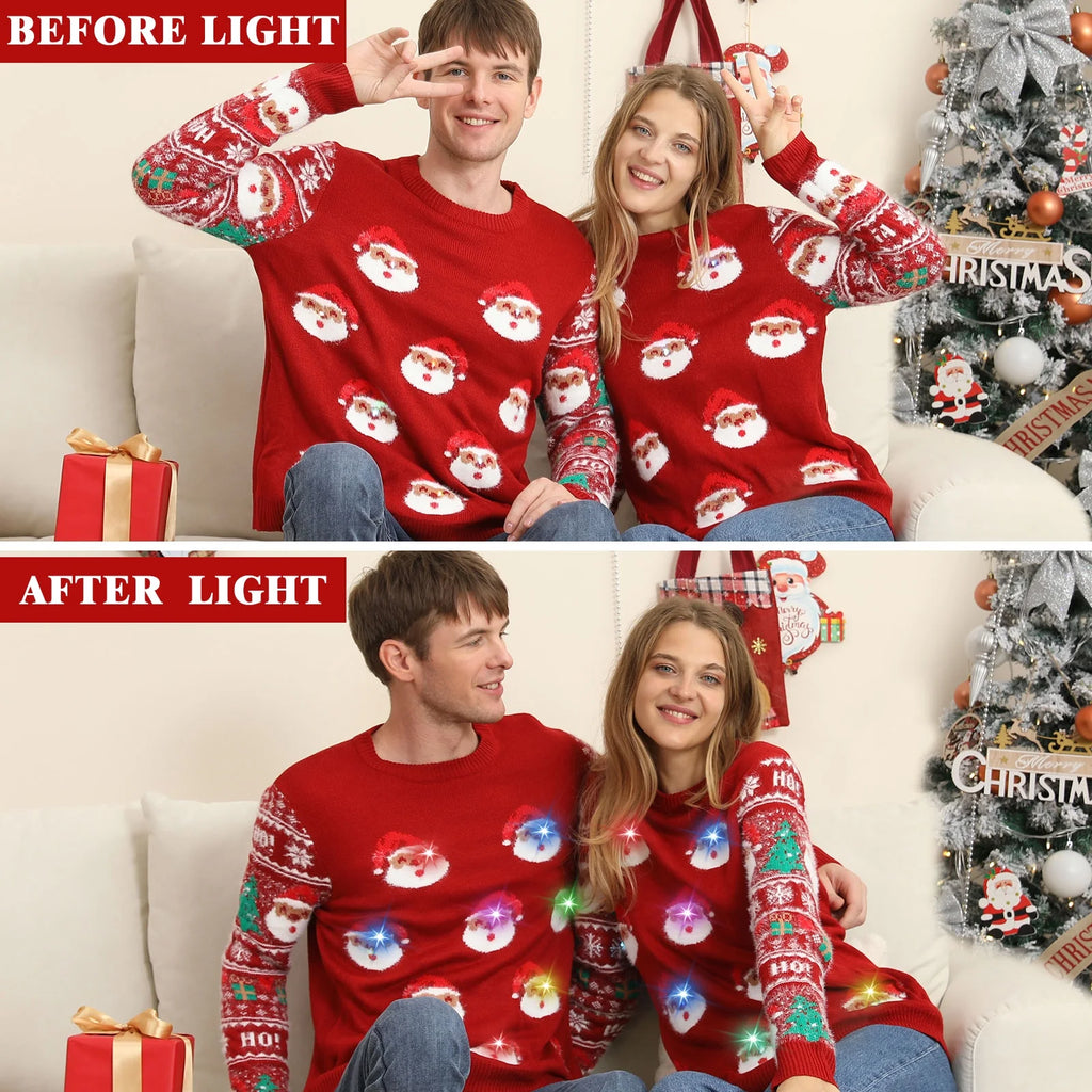 Ugly Christmas Sweaters for Women Men,2024 Light up Ugly Christmas Sweaters for Couples,Funny Novelty Pullover Xmas Sweater