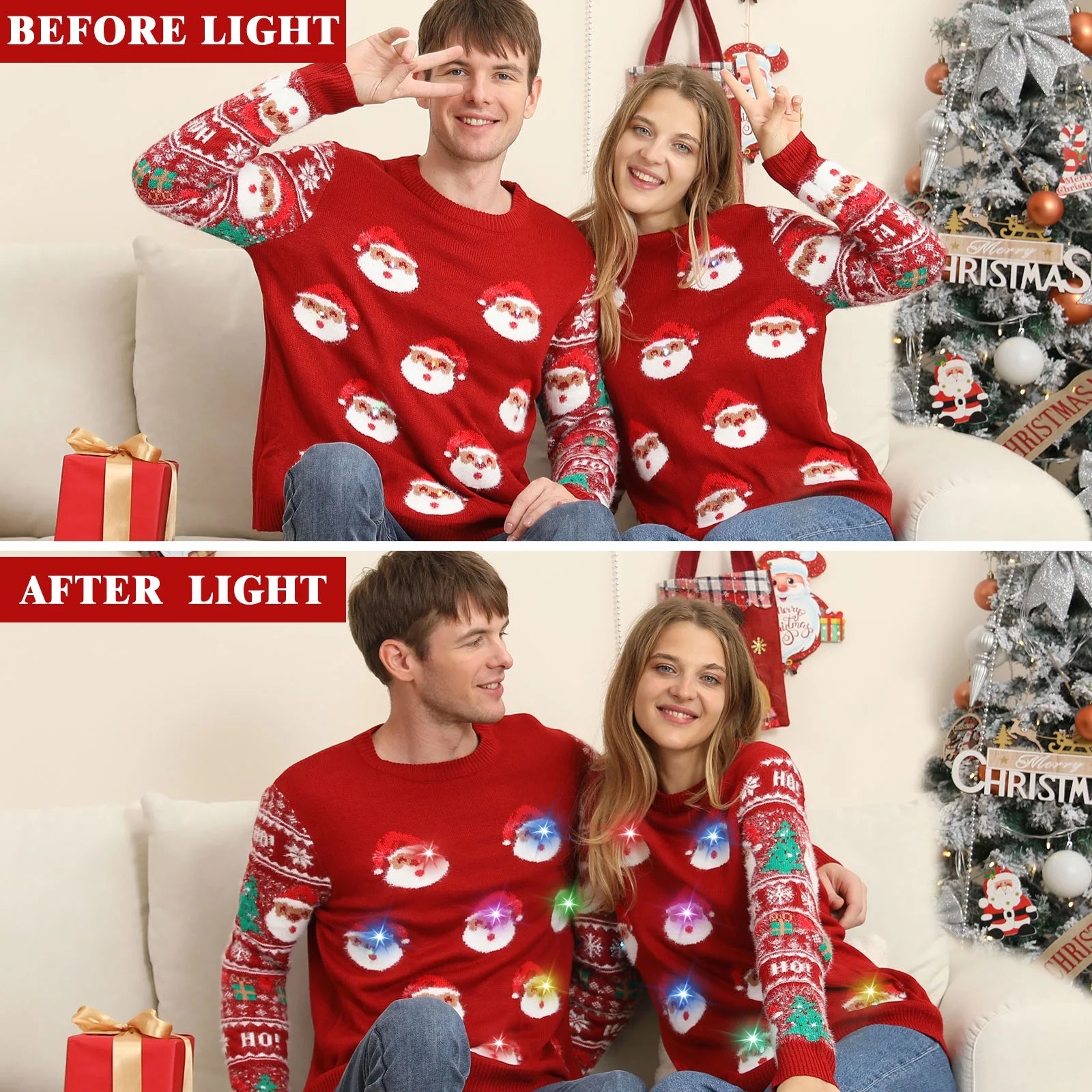 Ugly Christmas Sweaters for Women Men,2024 Light up Ugly Christmas Sweaters for Couples,Funny Novelty Pullover Xmas Sweater