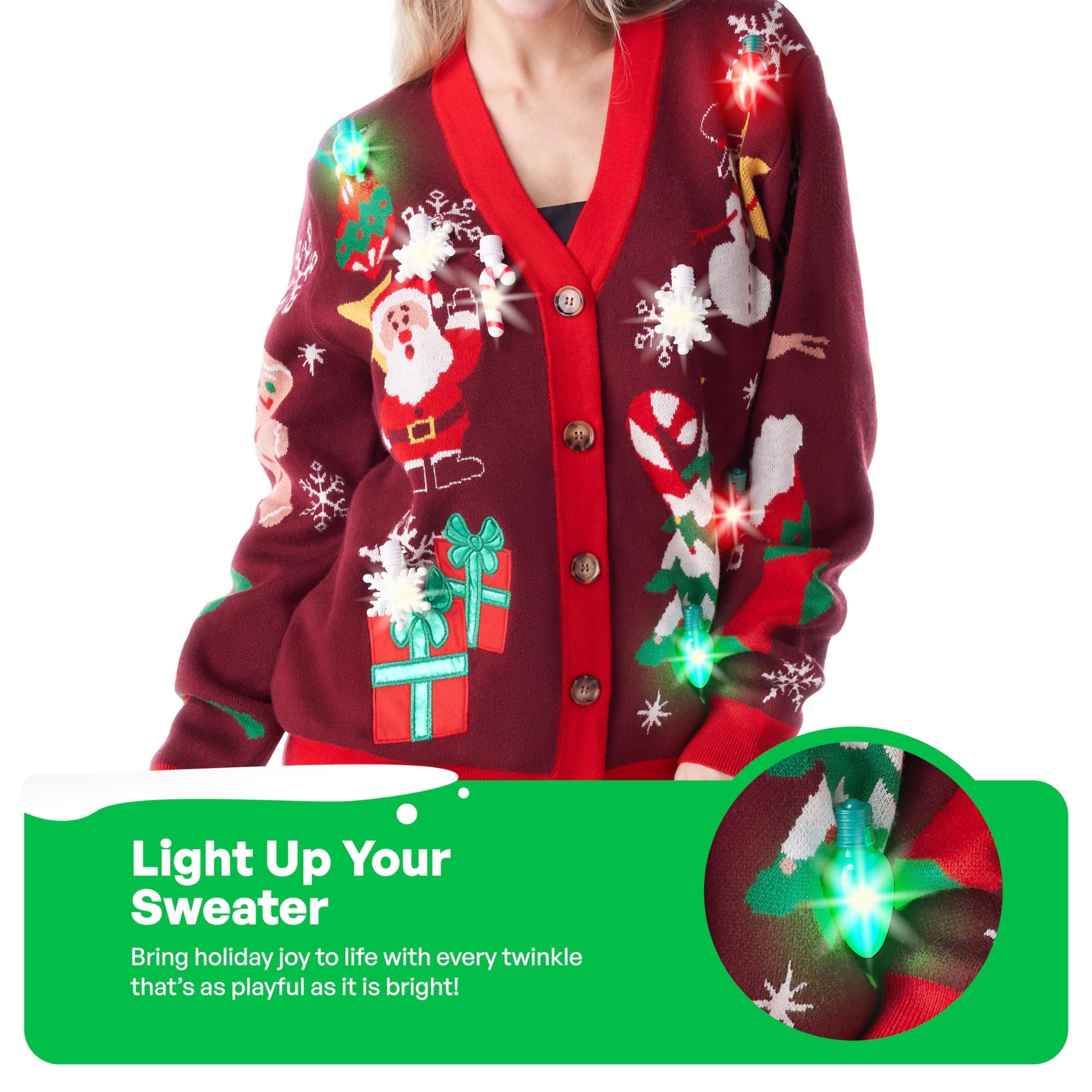 Light up Christmas Sweater Cardigan,Ugly Christmas Sweaters for Women,Funny Rudolph Reindeer Jumper Xmas Sweater for Women