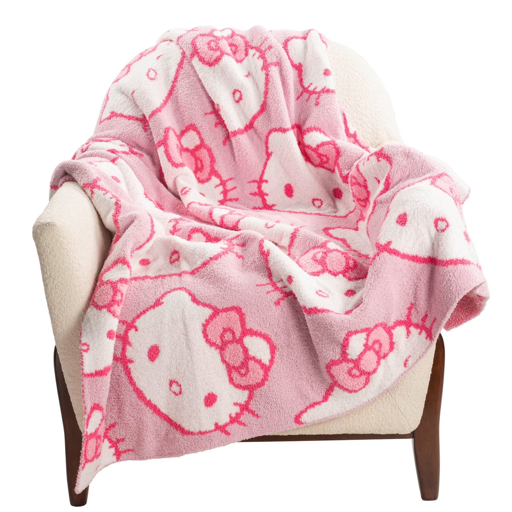 Hello Kitty Cute Faces Feather Knit Throw