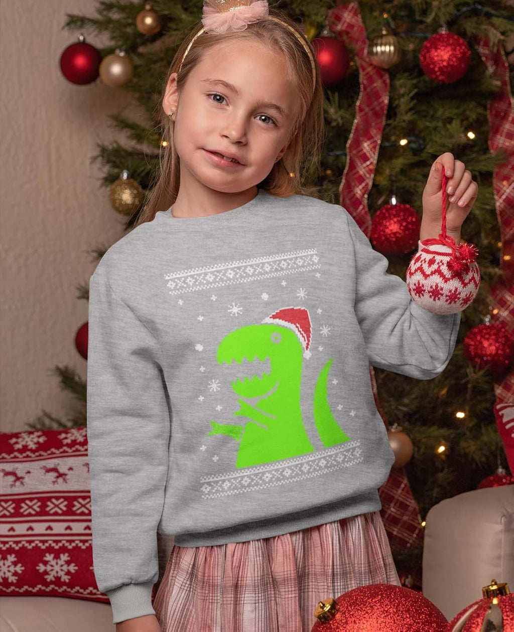 Big Green Trex Santa Ugly Christmas Sweater - Funny Youth Kids Sweatshirt