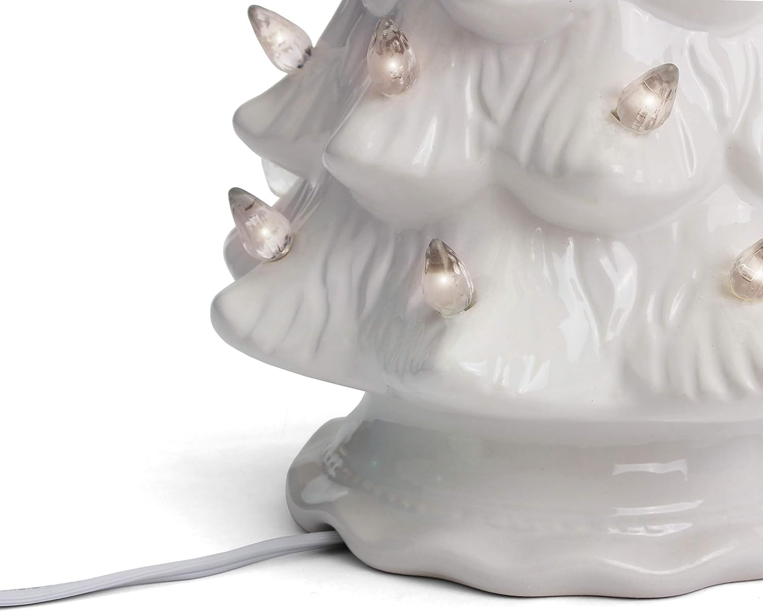 Ceramic Christmas Tree with Lights - Vintage White (Small, 6.75 Inch)