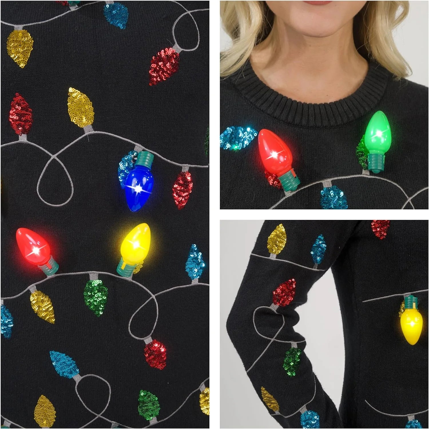 Light up Christmas Sweater Dress,Ugly Christmas Sweaters for Women,Funny Black Long Christmas Dress for Women 2024