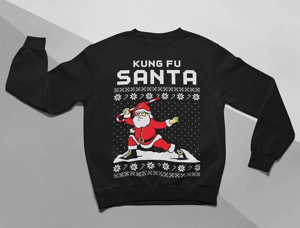 Kung Fu Santa Kids Ugly Christmas Sweatshirt Funny Long Sleeve Tshirtsmall Gray