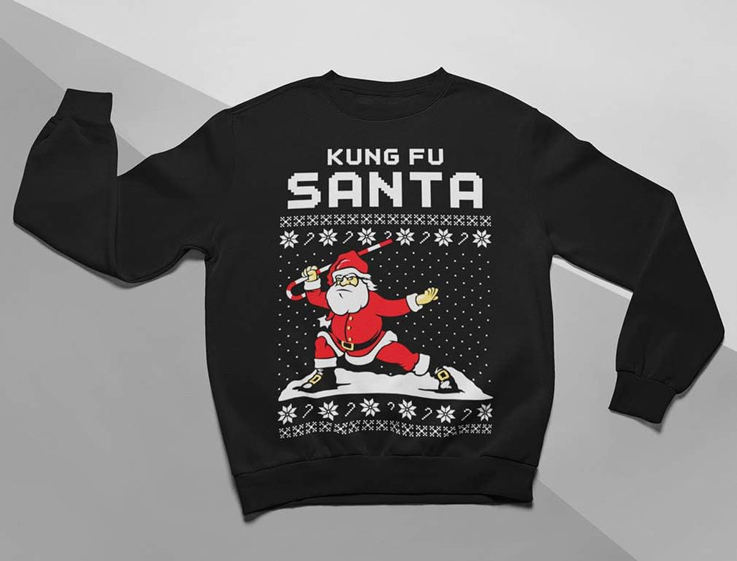 Kung Fu Santa Kids Ugly Christmas Sweatshirt Funny Long Sleeve Tshirtsmall Gray