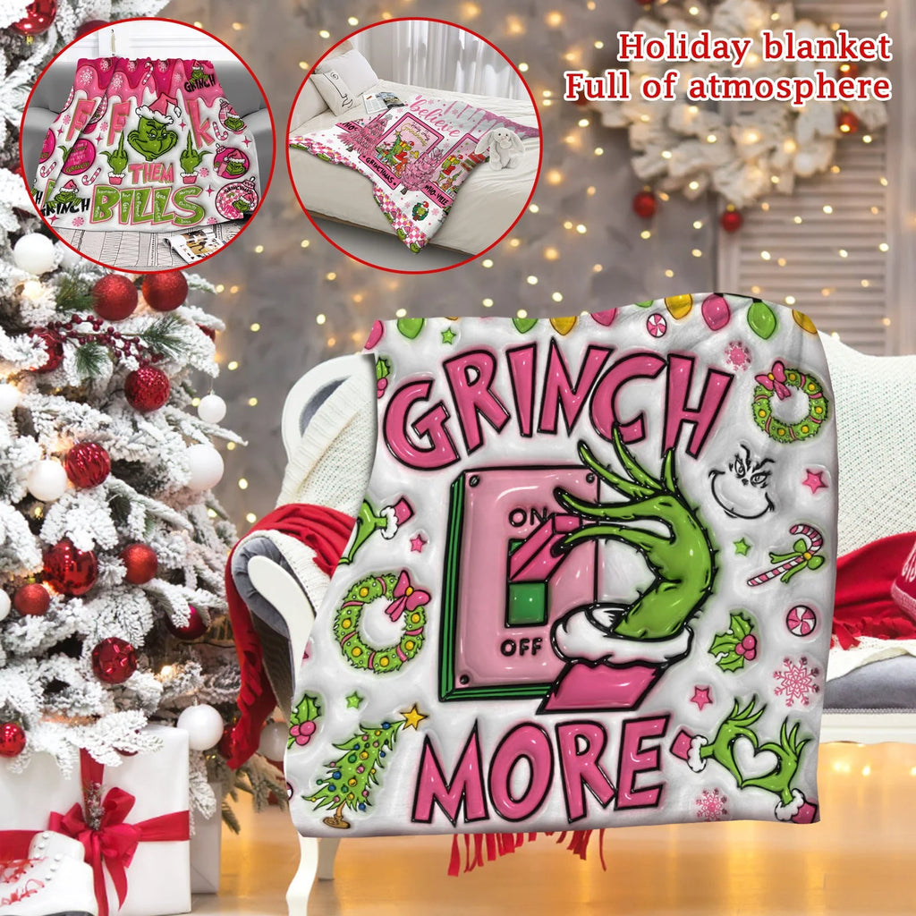 Christmas the Grinch Fleece Throw Blanket Soft Comfortable Plush Flannel Lightweight Breathable Blanket for Home Sofa Bed Car Camping and as Christmas Gifts