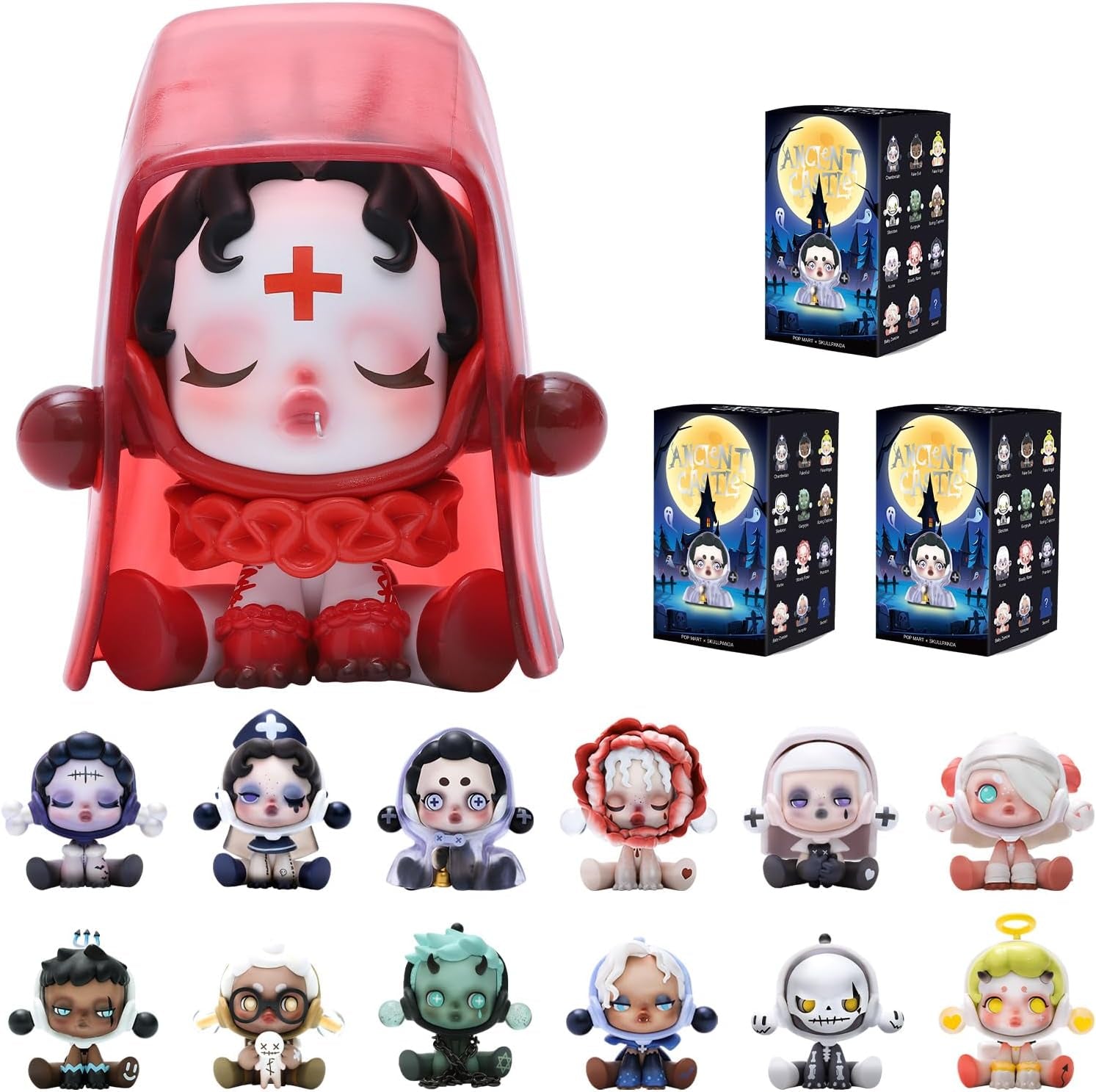 Skull Panda Ancient Castle Blind Box Figures, Random Design Mystery Toys for Modern Home Decor, Collectible Toy Set for Desk Accessories, Triple Box