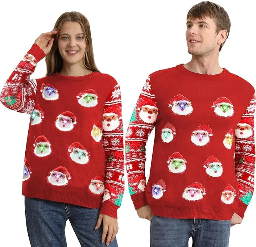 Ugly Christmas Sweaters for Women Men,2024 Light up Ugly Christmas Sweaters for Couples,Funny Novelty Pullover Xmas Sweater