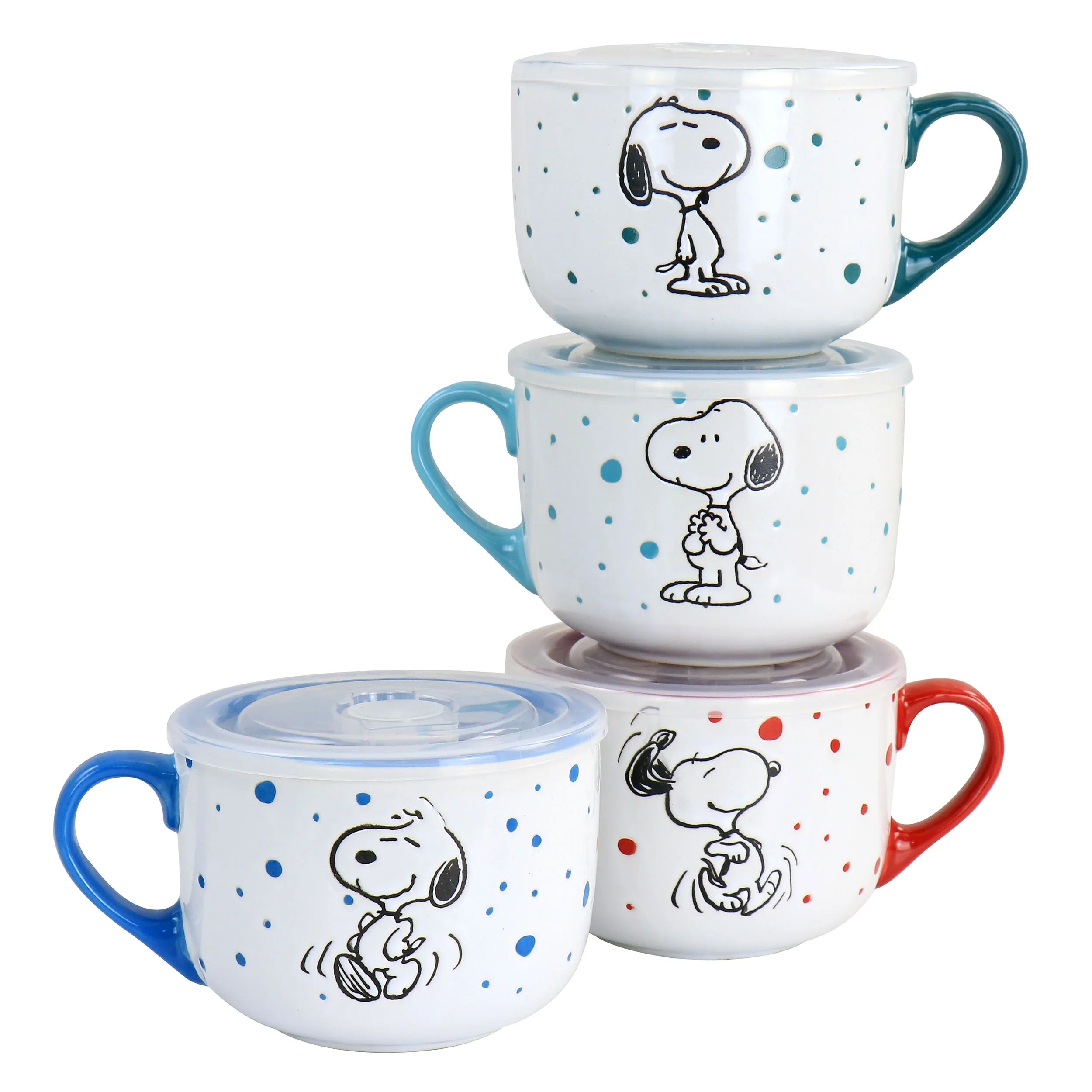 Freckled Joy 25Oz Stoneware 4 Piece Soup Cup and Lid Set in Assorted Designs