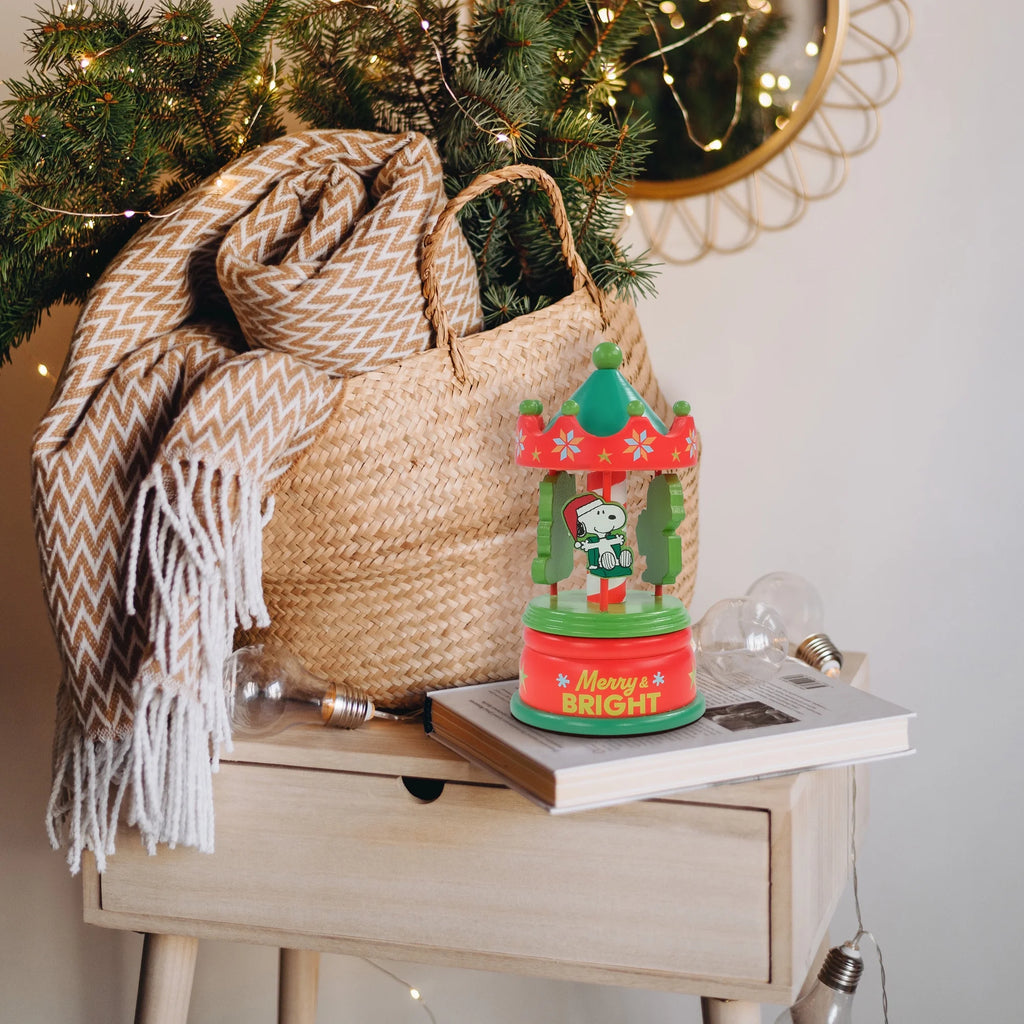 Snoopy Animated Wooden Carousel, 7 Inches Tall, by