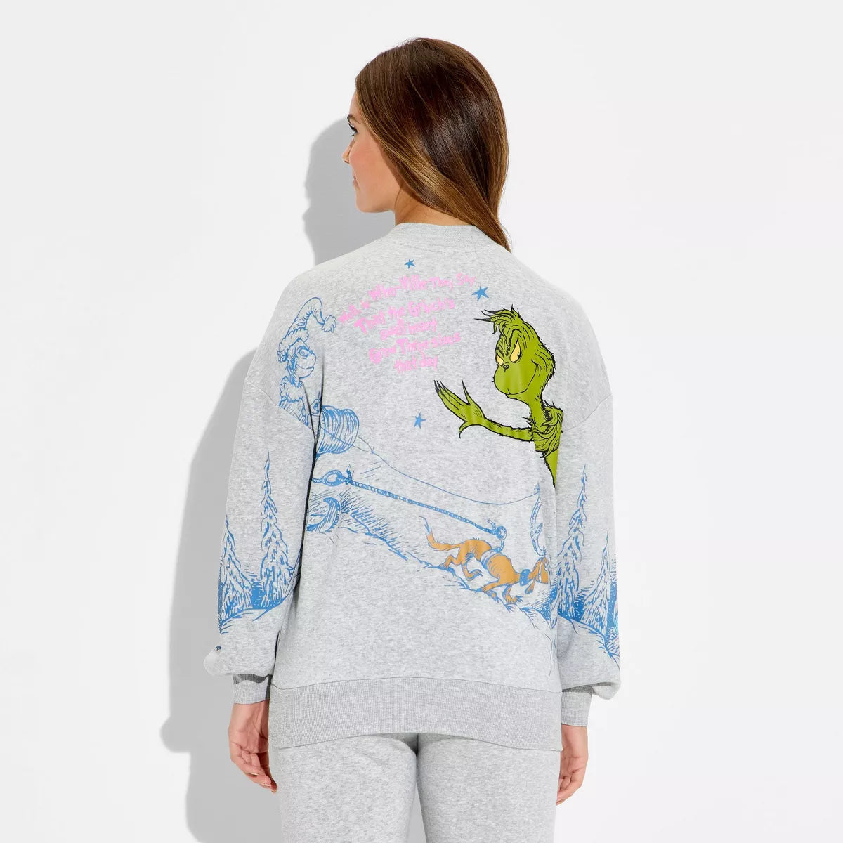 Women'S Grinch Fleece Graphic Sweatshirt - Heather Gray