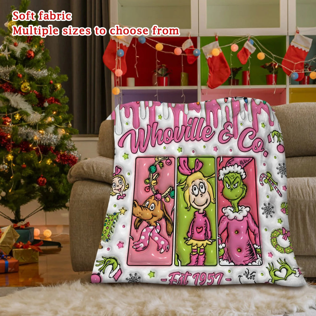 Christmas the Grinch Fleece Throw Blanket Soft Comfortable Plush Flannel Lightweight Breathable Blanket for Home Sofa Bed Car Camping and as Christmas Gifts