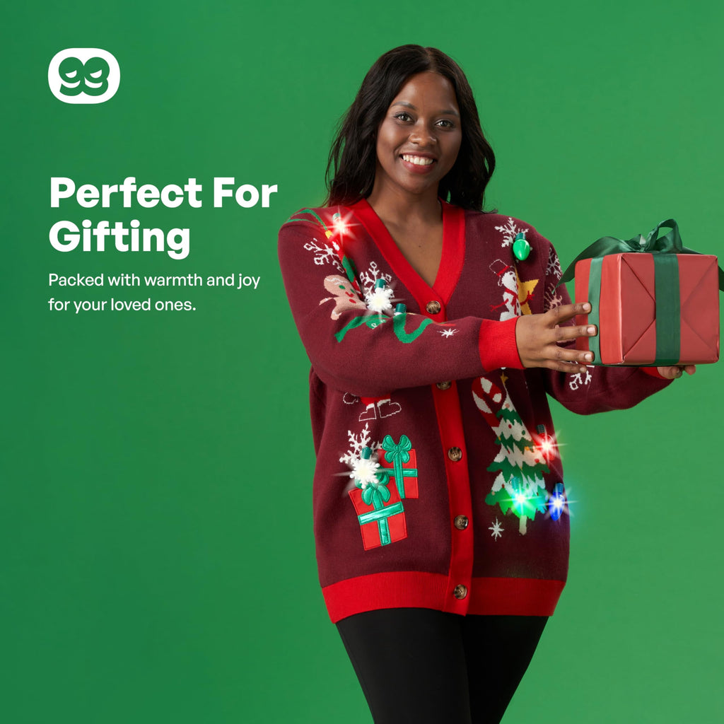 Light up Christmas Sweater Cardigan,Ugly Christmas Sweaters for Women,Funny Rudolph Reindeer Jumper Xmas Sweater for Women