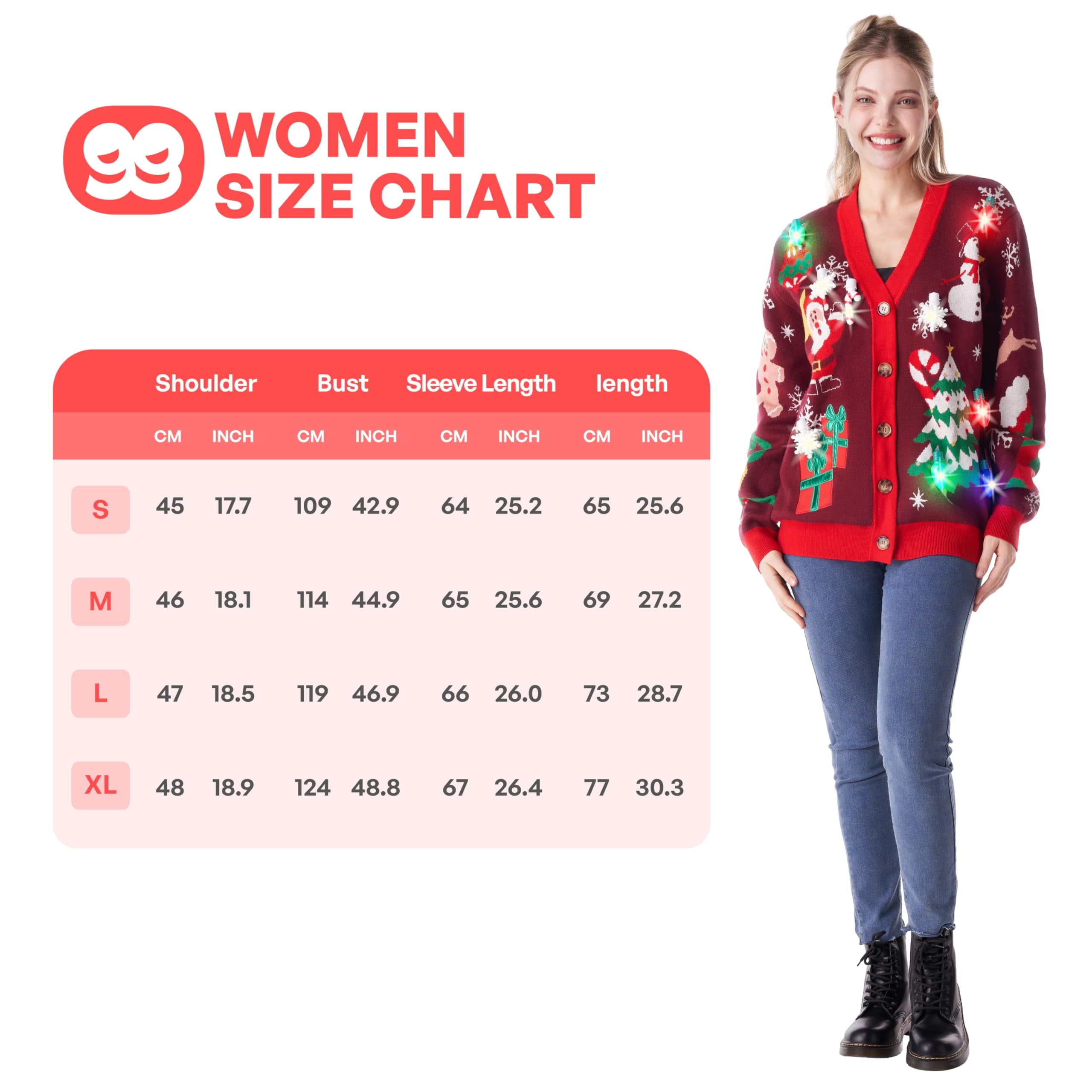Light up Christmas Sweater Cardigan,Ugly Christmas Sweaters for Women,Funny Rudolph Reindeer Jumper Xmas Sweater for Women