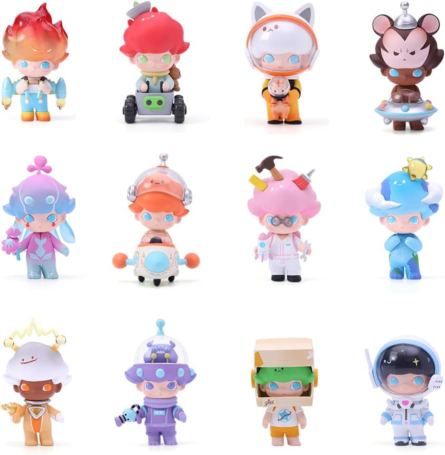 DIMOO Space Travel Series 3PC Blind Box Action Figure Toy Box Bulk Popular Collectible Random Art Toy Hot Toys Cute Figure Creative Gift, for Christmas Birthday Party Holiday