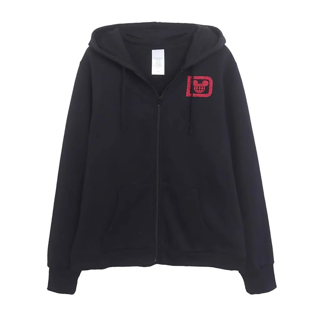 Disneyland Sweatshirt Castle Shining  Mickey Disneyworld Letter Glitter Minnie Unisex Couple Women Zip Pocket Hooded Jumper Top
