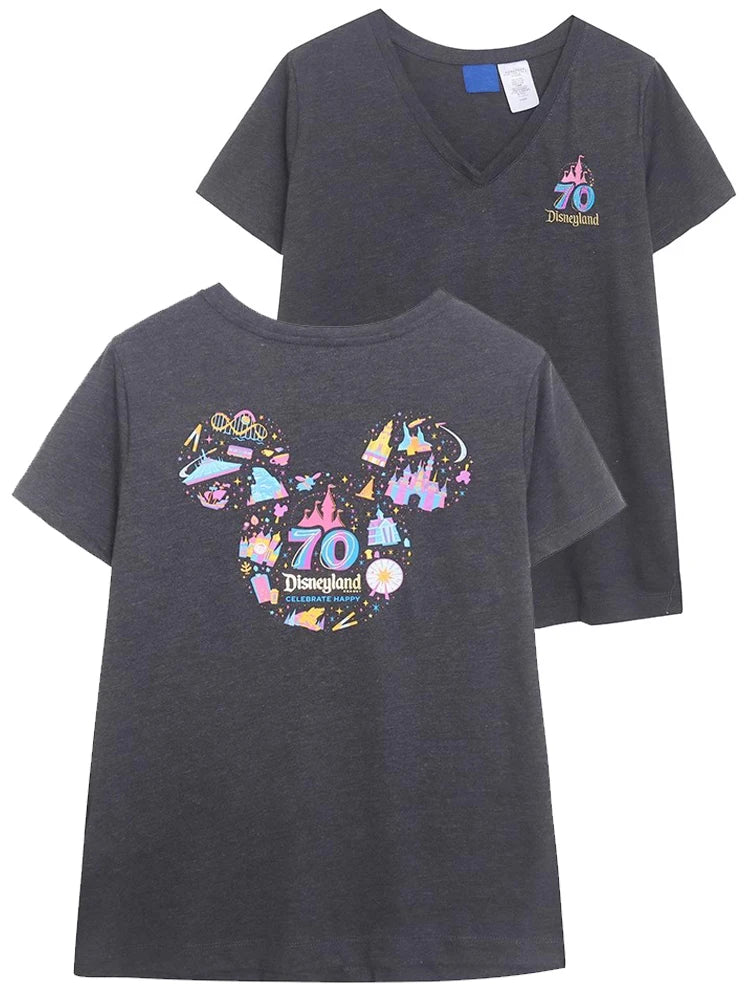 Disneyland 70th Anniversary Castle Letter Cartoon Print T-Shirt New Fashion Women O-Neck Pullover Short Sleeve Tee Tops Female