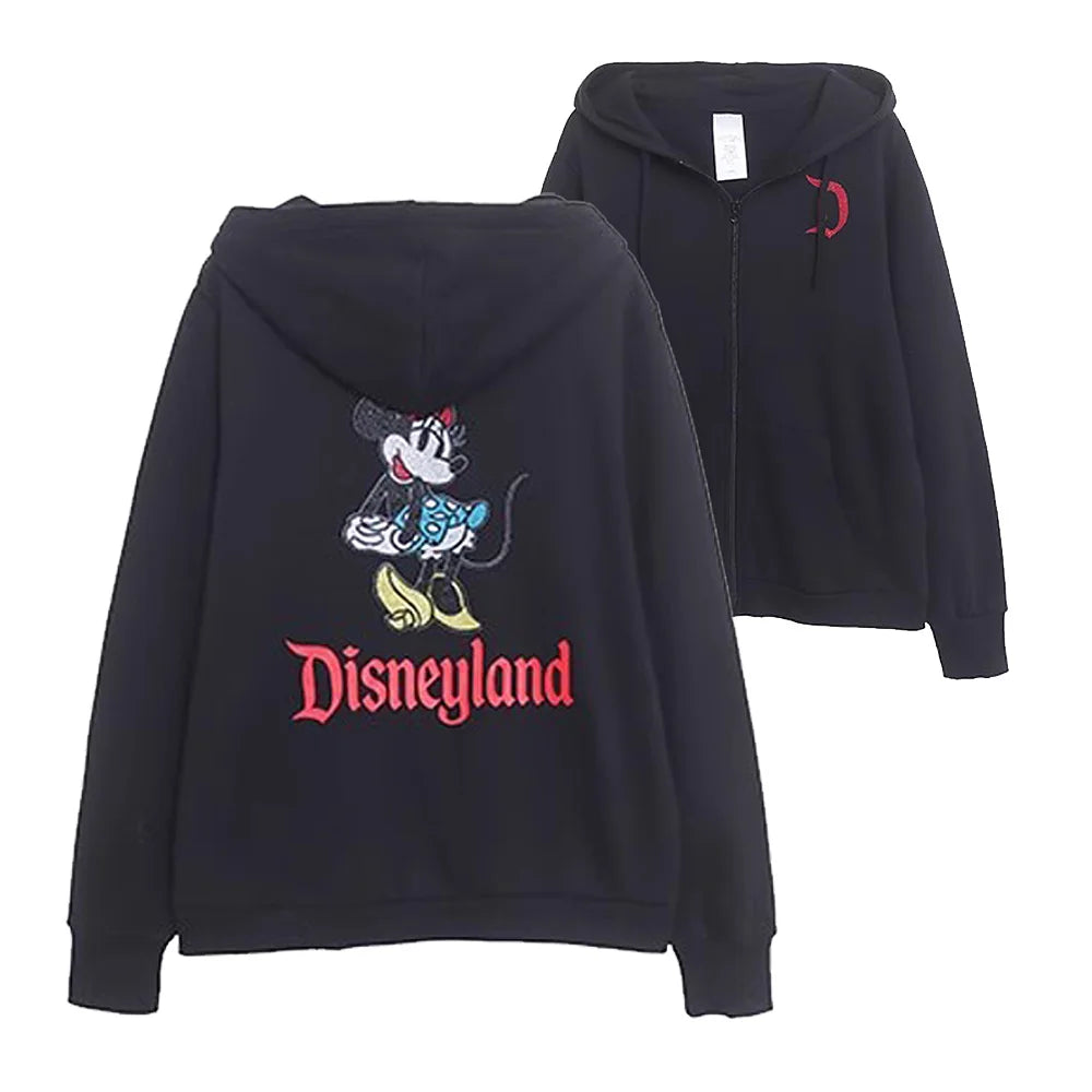 Disneyland Sweatshirt Castle Shining  Mickey Disneyworld Letter Glitter Minnie Unisex Couple Women Zip Pocket Hooded Jumper Top