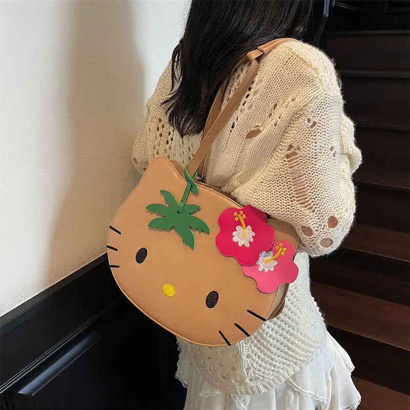 Sanrio New Y2K Hot Hello Kitty Portable Backpack Shoulder Bag Black Skin Hello Kitty Shoulder Bag 2025 New Cute Portable Tote