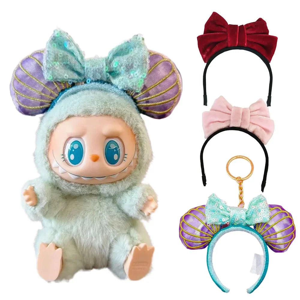 Cute Cartoon Creative Labubu Doll Beauty Fish Head with Keychain DIY Decoration Cute Bow Party Headband Accessories Cartoon Toy
