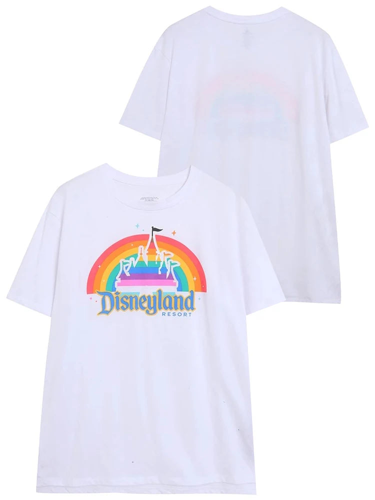 Disneyland 70th Anniversary Castle Letter Cartoon Print T-Shirt New Fashion Women O-Neck Pullover Short Sleeve Tee Tops Female