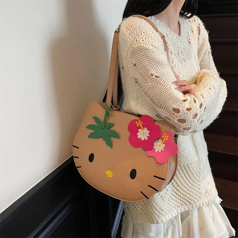 Sanrio New Y2K Hot Hello Kitty Portable Backpack Shoulder Bag Black Skin Hello Kitty Shoulder Bag 2025 New Cute Portable Tote