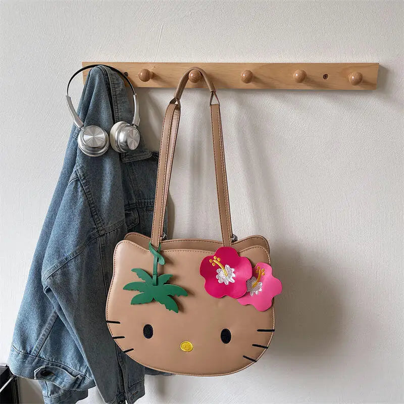 Sanrio New Y2K Hot Hello Kitty Portable Backpack Shoulder Bag Black Skin Hello Kitty Shoulder Bag 2025 New Cute Portable Tote