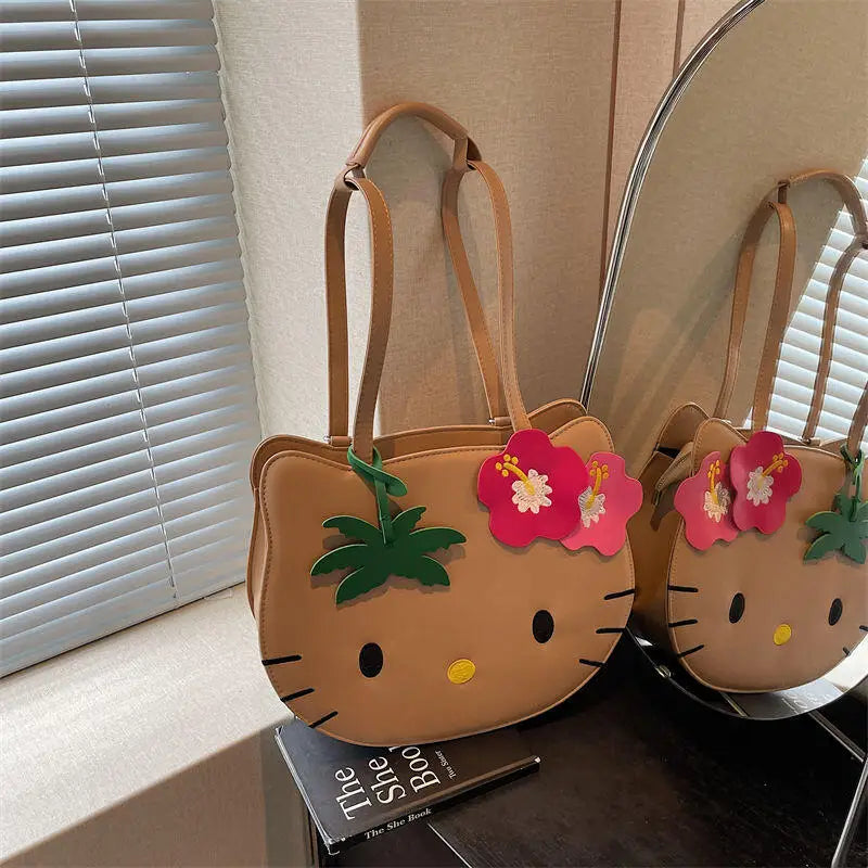 Sanrio New Y2K Hot Hello Kitty Portable Backpack Shoulder Bag Black Skin Hello Kitty Shoulder Bag 2025 New Cute Portable Tote