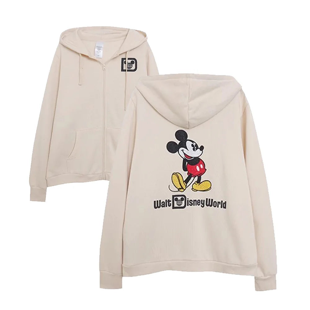 Disneyland Sweatshirt Castle Shining  Mickey Disneyworld Letter Glitter Minnie Unisex Couple Women Zip Pocket Hooded Jumper Top