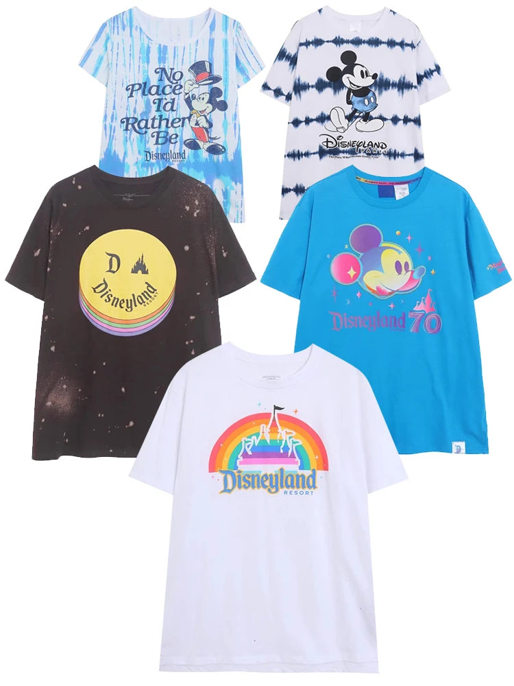 Disneyland 70th Anniversary Castle Letter Cartoon Print T-Shirt New Fashion Women O-Neck Pullover Short Sleeve Tee Tops Female
