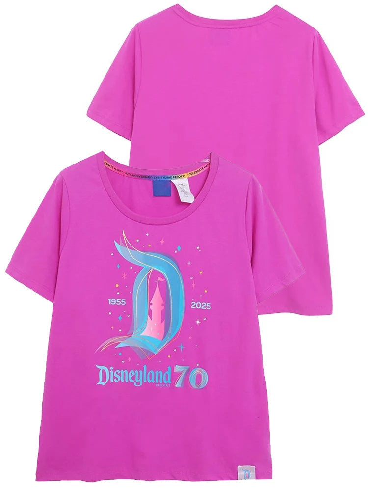 Disneyland 70th Anniversary Castle Letter Cartoon Print T-Shirt New Fashion Women O-Neck Pullover Short Sleeve Tee Tops Female