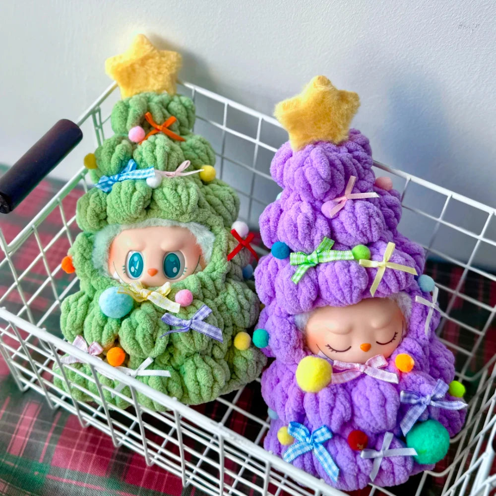 Handmade Crochet Christmas Tree Clothing for 1.0/3.0 Labubu Outfit Doll DIY Accessories Christmas Halloween Kids Gift