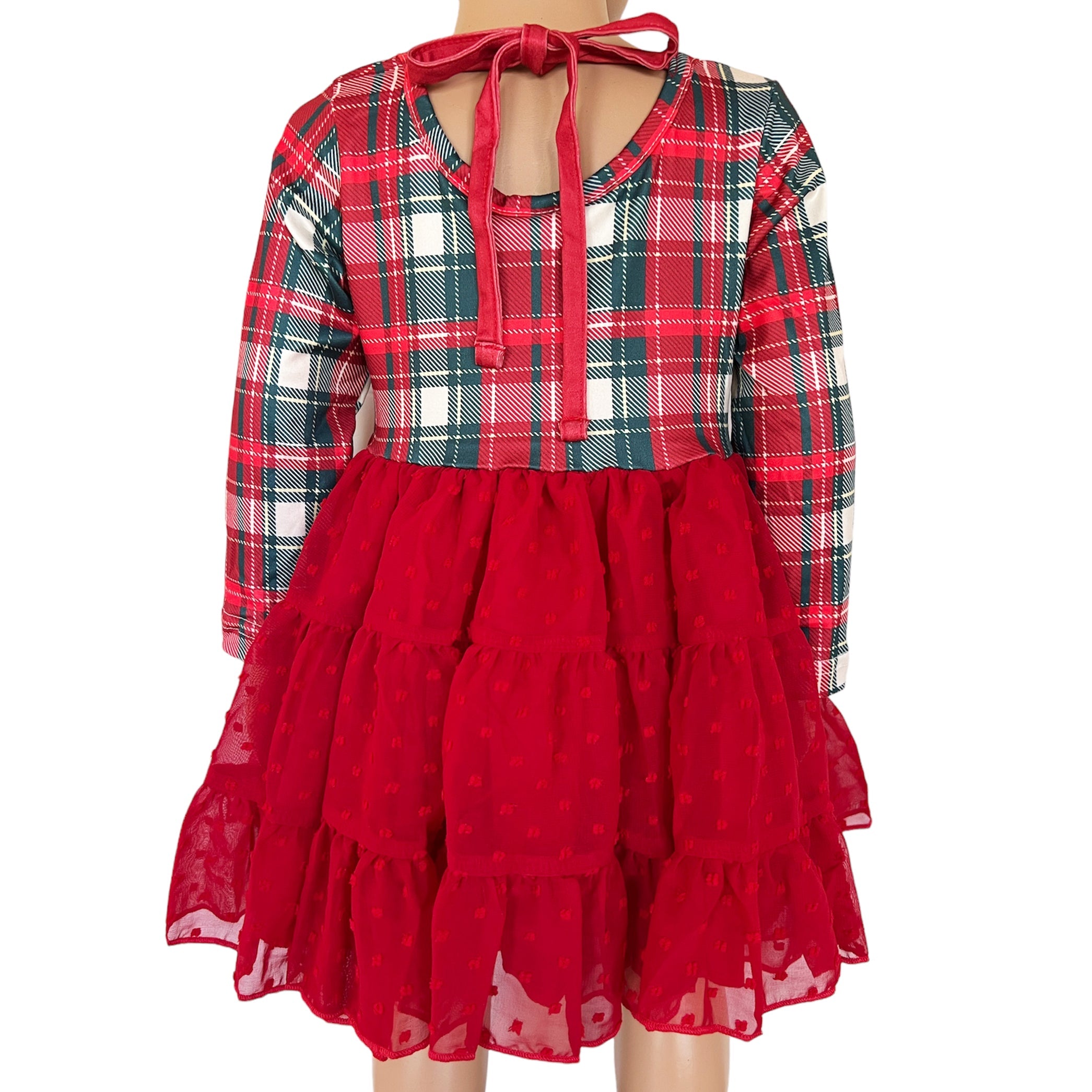 Boutique Red Plaid Tutu Ruffle Girls Christmas Dress-2