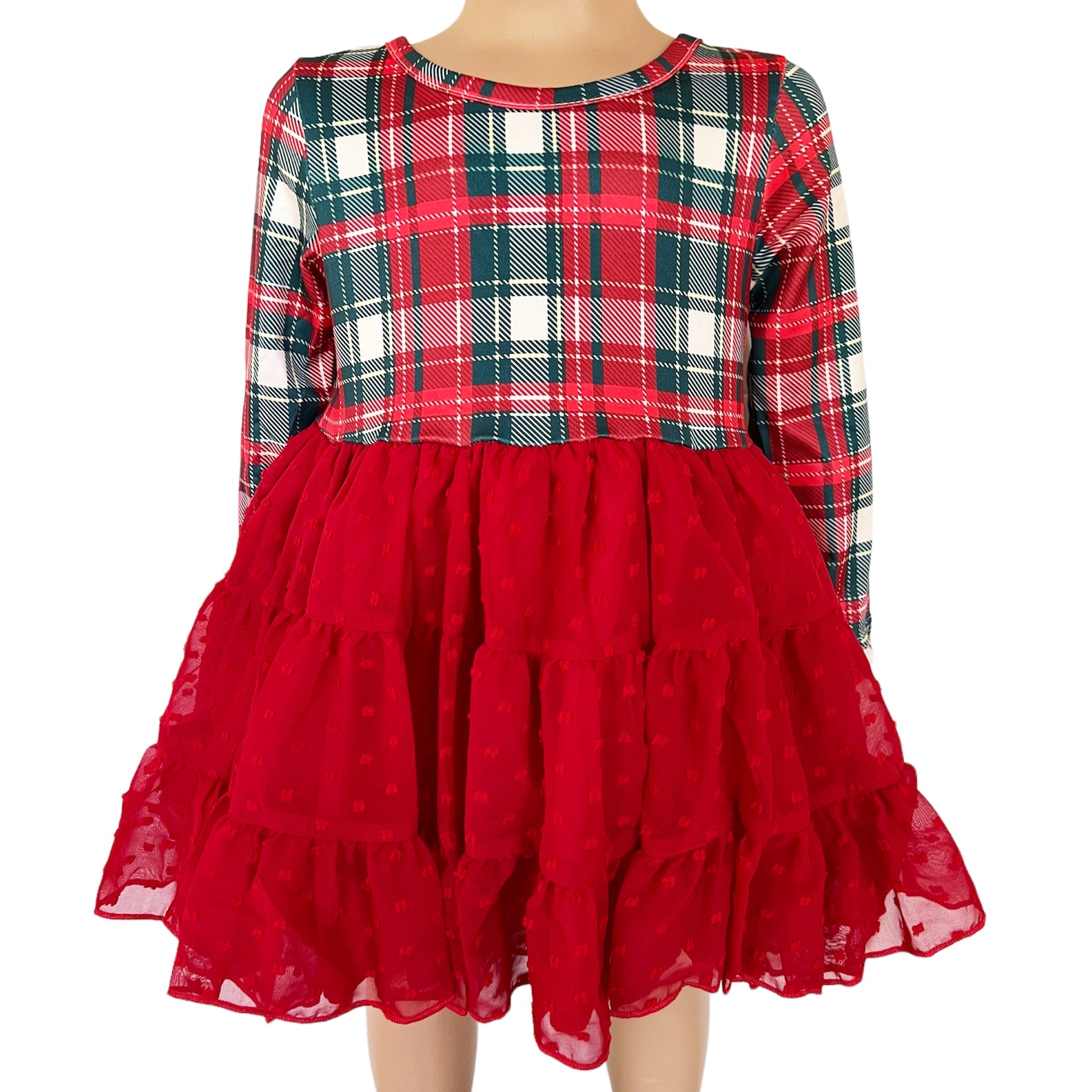 Boutique Red Plaid Tutu Ruffle Girls Christmas Dress-1