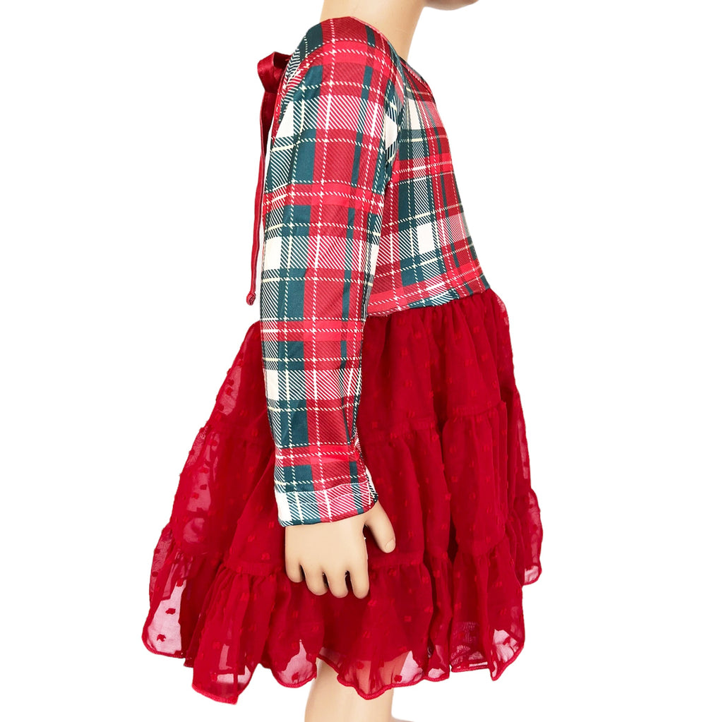 Boutique Red Plaid Tutu Ruffle Girls Christmas Dress-3