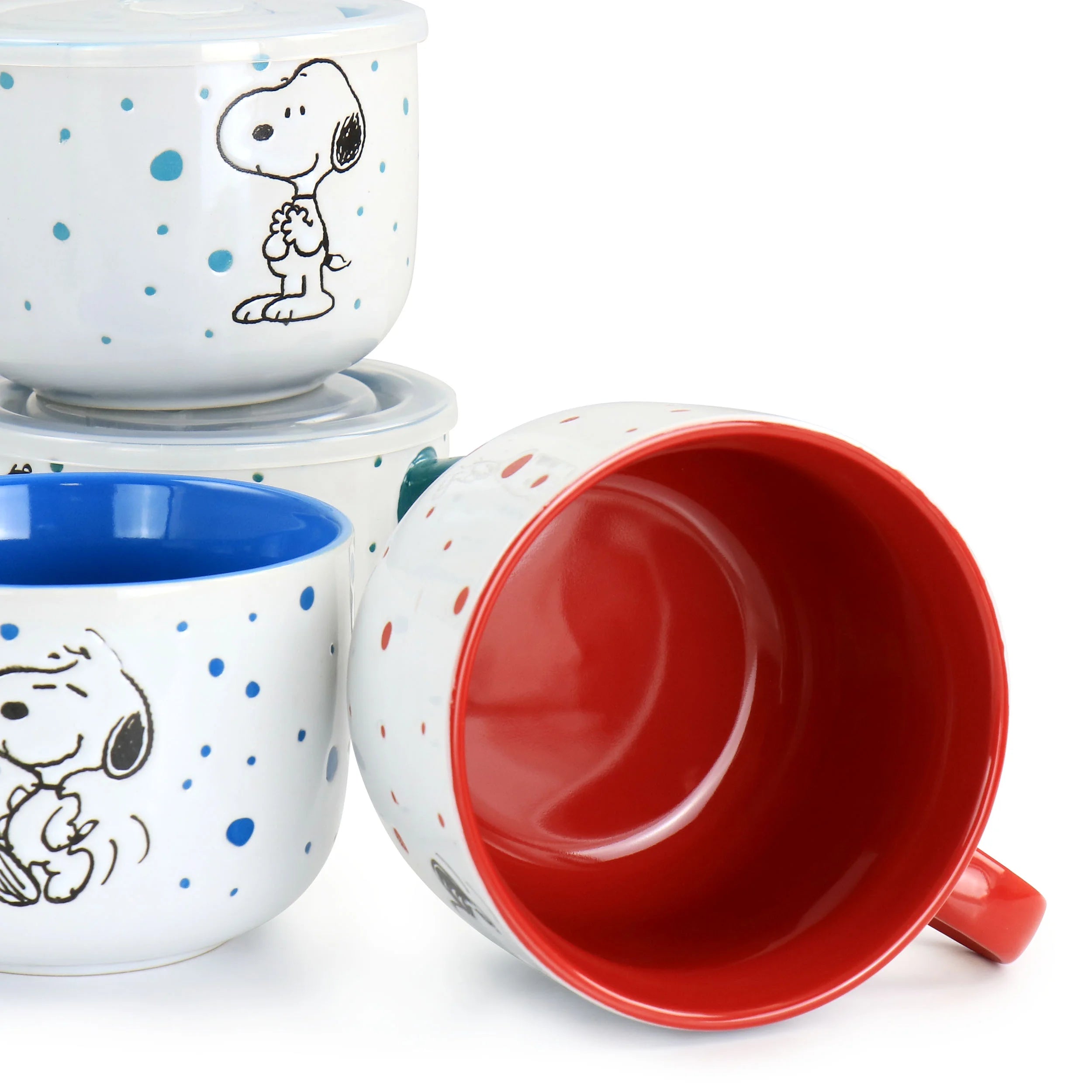 Freckled Joy 25Oz Stoneware 4 Piece Soup Cup and Lid Set in Assorted Designs