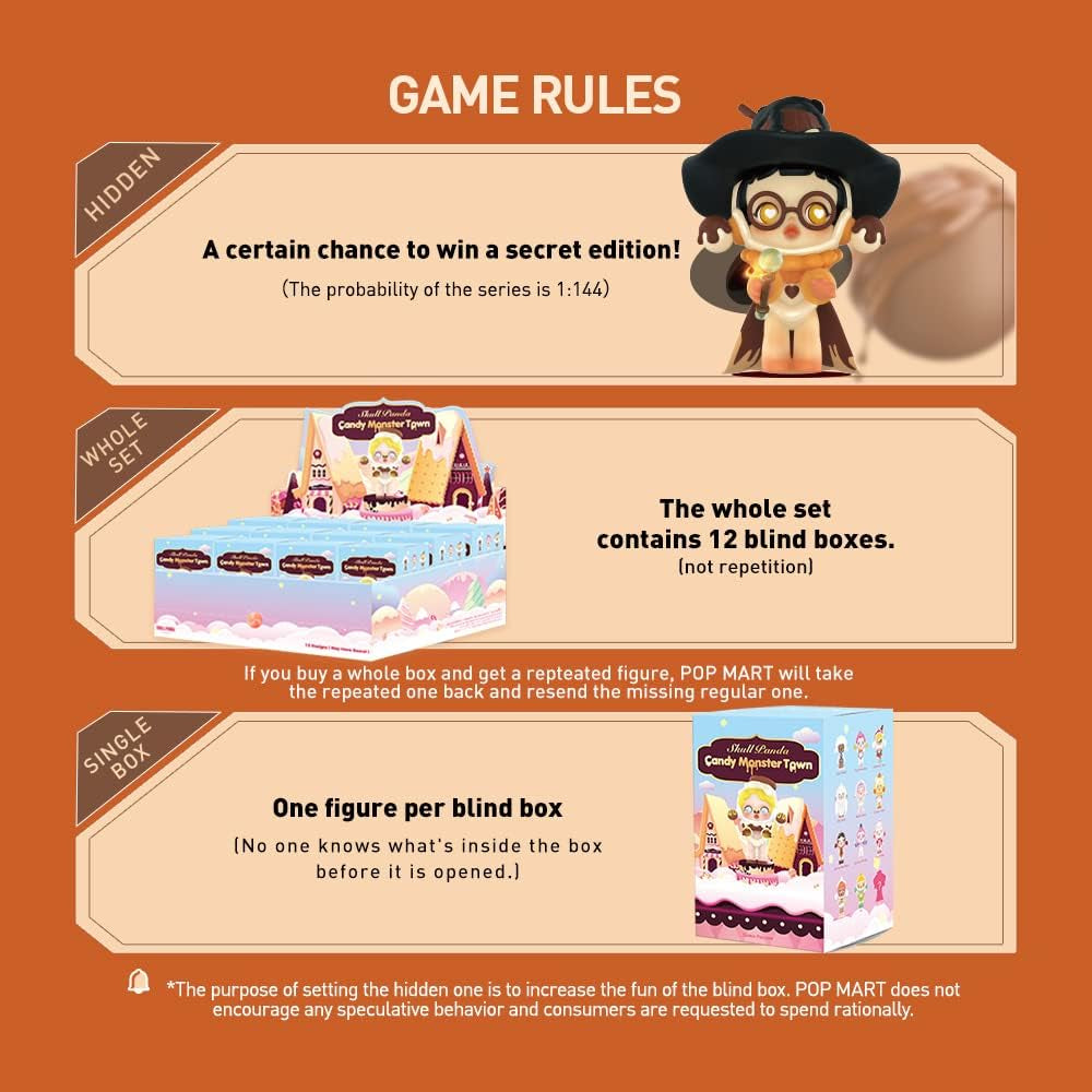 Skullpanda Candy Monster Town Series 3PC Blind Box Action Figure Toy Box Bulk Popular Collectible Random Art Toy Hot Toys Cute Figure Creative Gift, for Christmas Birthday Party Holiday