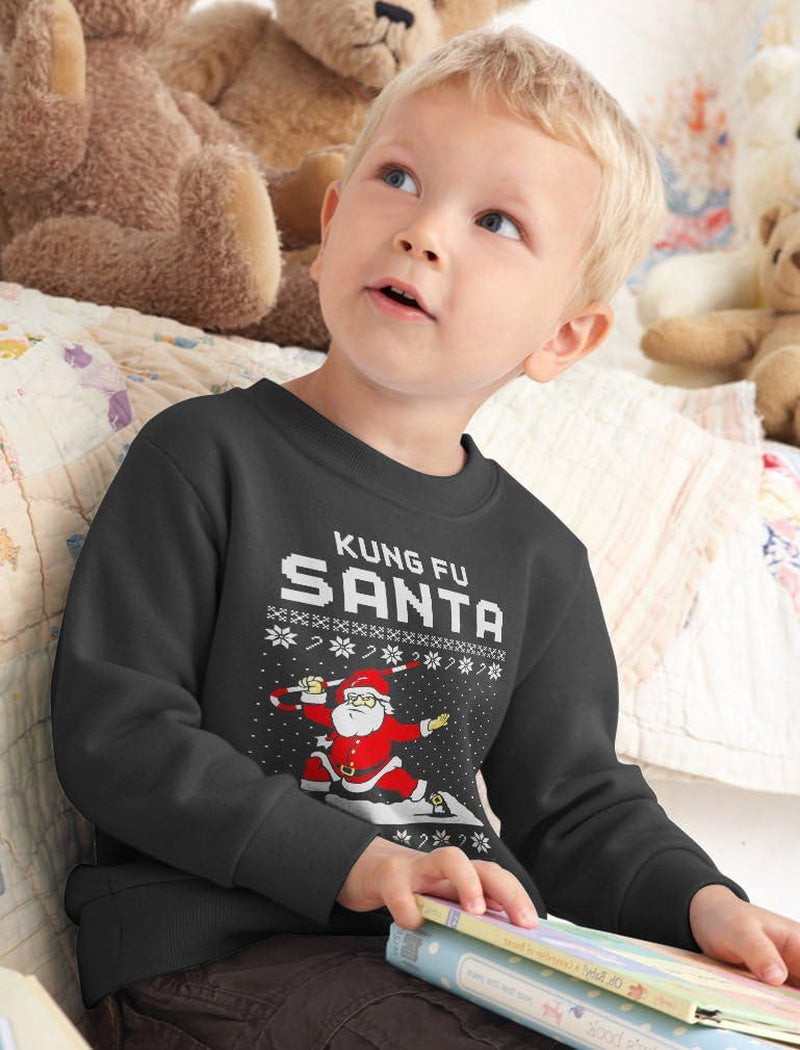 Kung Fu Santa Kids Ugly Christmas Sweatshirt Funny Long Sleeve Tshirtsmall Gray