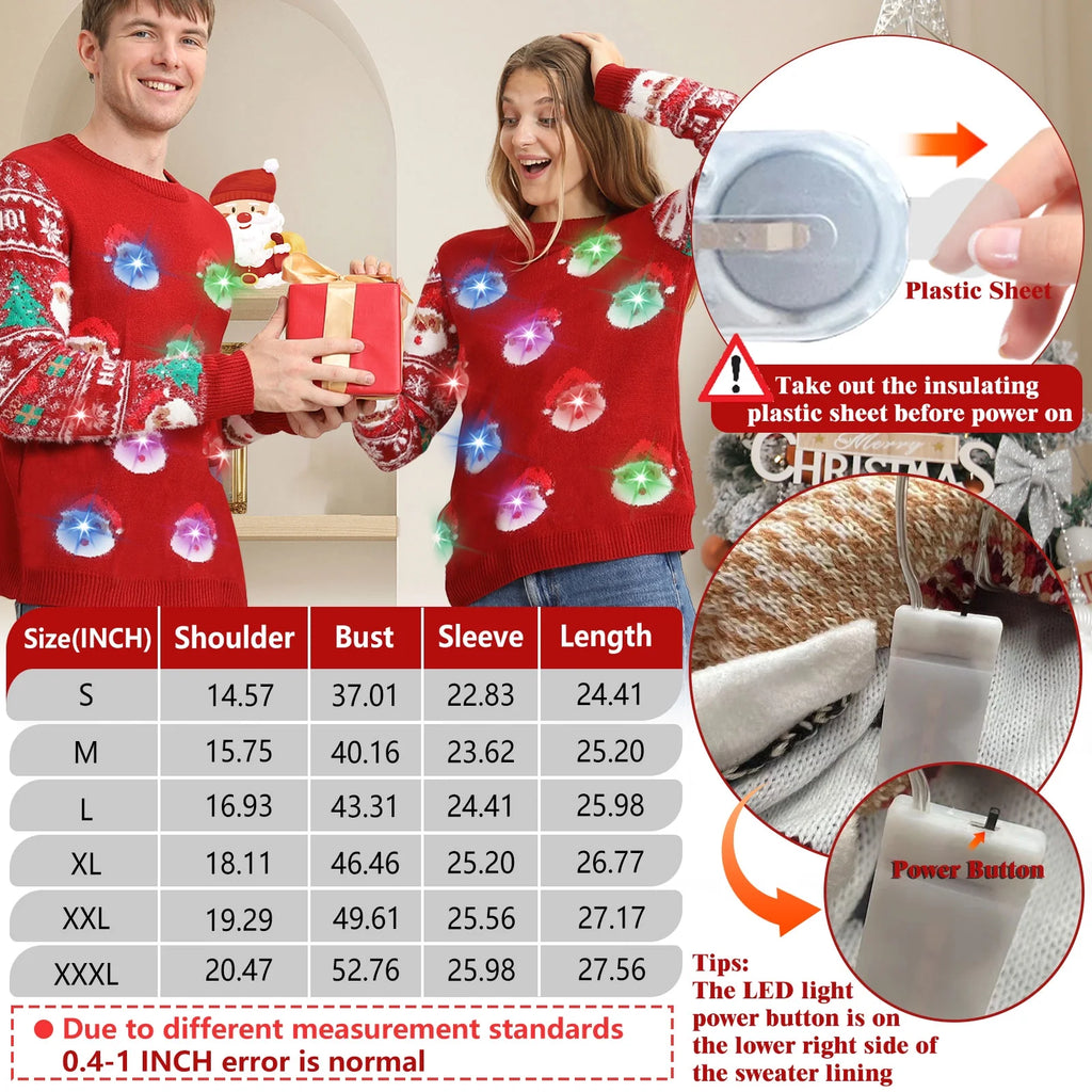 Ugly Christmas Sweaters for Women Men,2024 Light up Ugly Christmas Sweaters for Couples,Funny Novelty Pullover Xmas Sweater