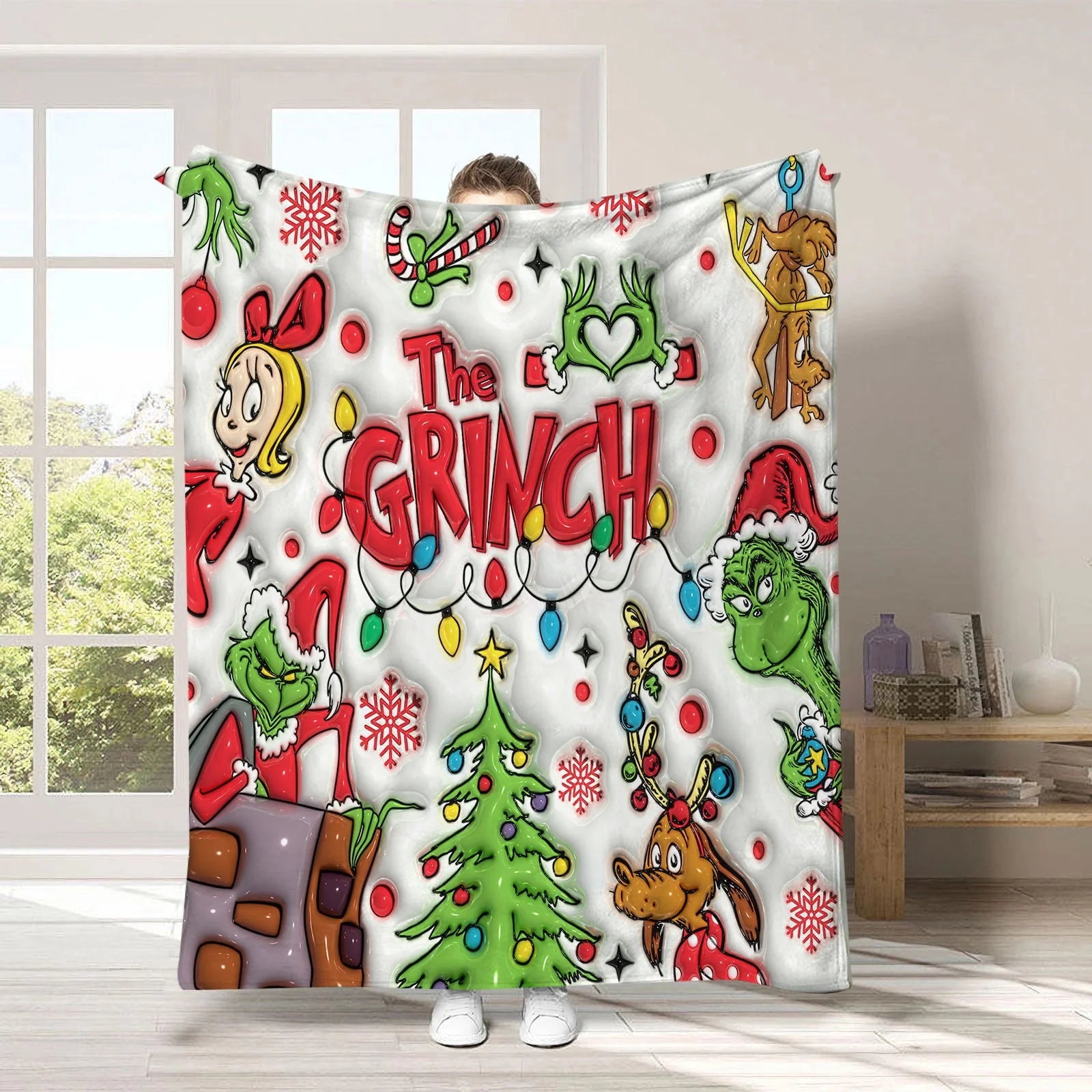 Christmas the Grinch Fleece Throw Blanket Soft Comfortable Plush Flannel Lightweight Breathable Blanket for Home Sofa Bed Car Camping and as Christmas Gifts