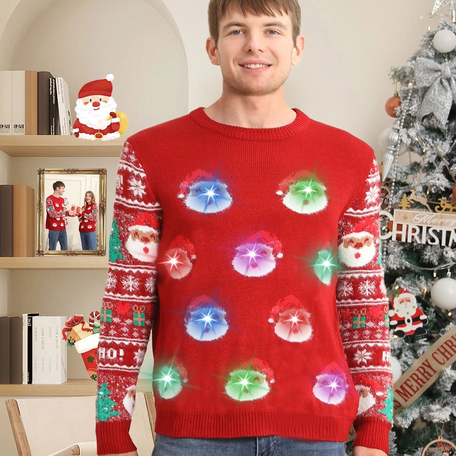 Ugly Christmas Sweaters for Women Men,2024 Light up Ugly Christmas Sweaters for Couples,Funny Novelty Pullover Xmas Sweater