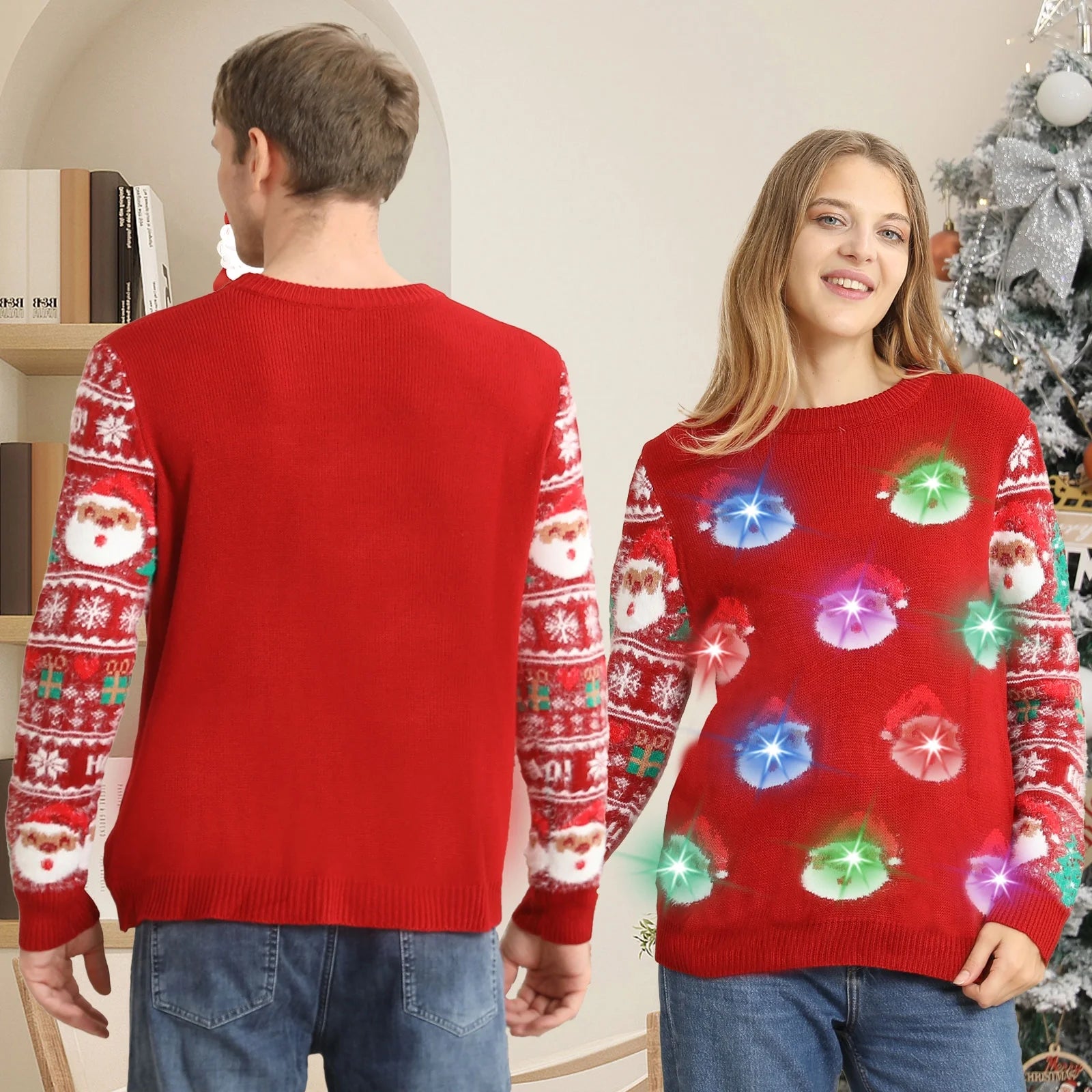 Ugly Christmas Sweaters for Women Men,2024 Light up Ugly Christmas Sweaters for Couples,Funny Novelty Pullover Xmas Sweater