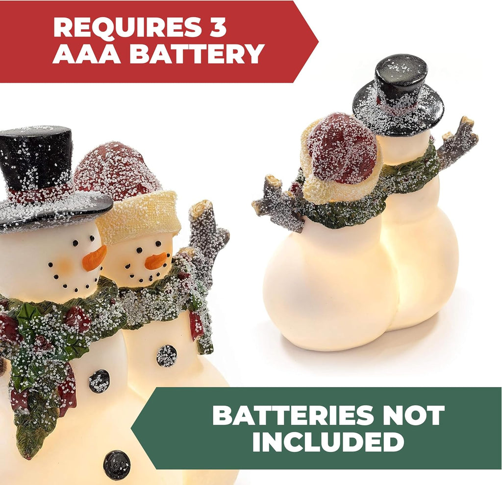 Christmas Snowman Couple Decor - LED Lighted Figurines, Indoor Glowing Holiday Decorations, Festive Fiber Optic Resin Snowman Light Up