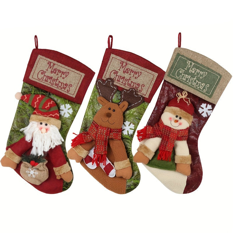 Christmas Stockings Polyester Hanging Decorations (3 pcs)