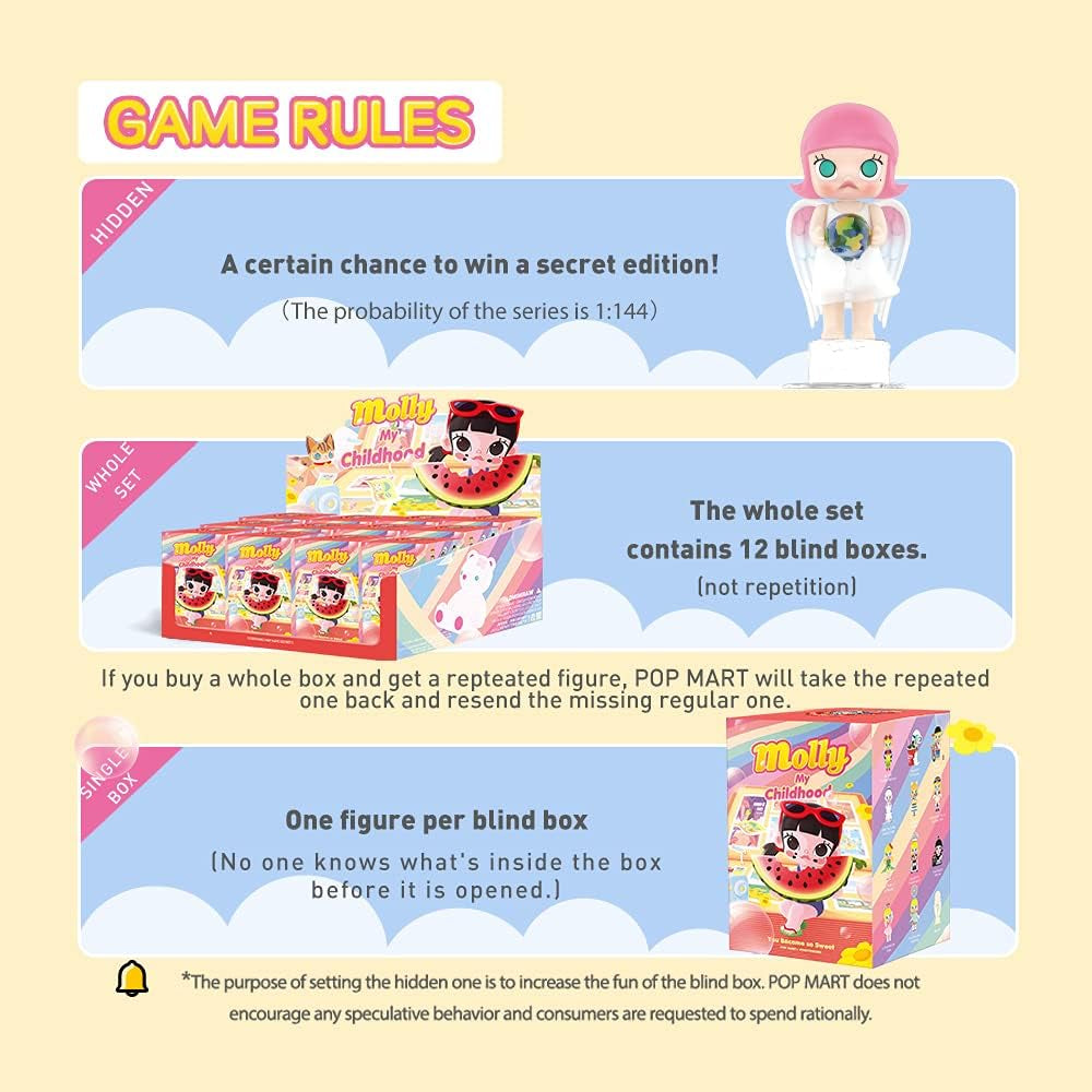 Molly When I Was a Kid Series 12PC Blind Box Toy Box Bulk Popular Collectible Random Art Toy Hot Toys Cute Figure Creative Gift, for Christmas Birthday Party Holiday