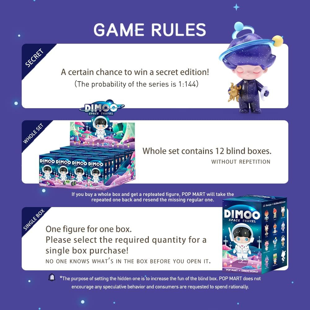 DIMOO Space Travel Series 3PC Blind Box Action Figure Toy Box Bulk Popular Collectible Random Art Toy Hot Toys Cute Figure Creative Gift, for Christmas Birthday Party Holiday