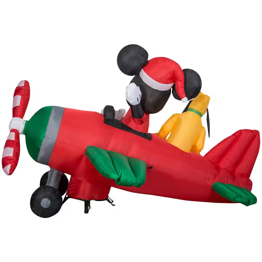 53.94 In. H X 74.41 In. W X 77.95 In. L Christmas Animated Airblown-Mickey and Pluto Clubhouse Airplane Scene W/Leds